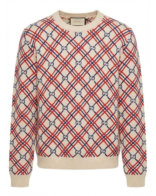 Gucci Pink Long-Sleeved Plaid Sweater for men