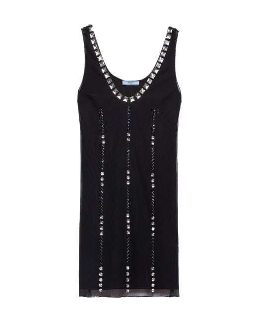 Prada Black Embroidered Tulle Mini-Dress