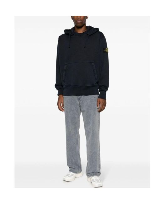 Stone Island Blue Compass Patch Drawstring Hoodie for men