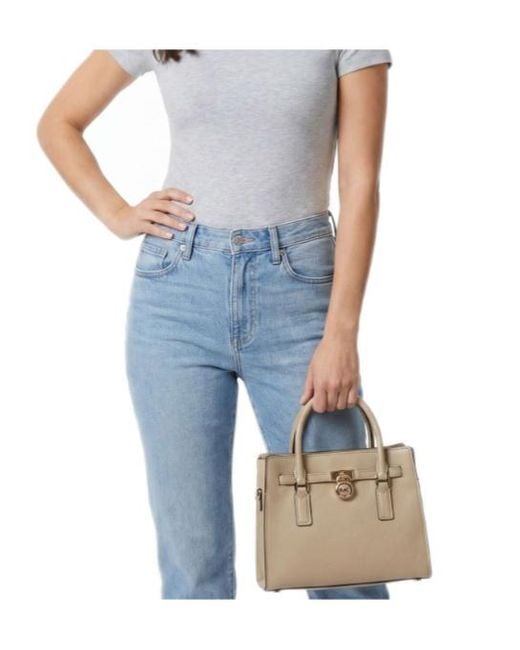 MICHAEL Michael Kors Natural Hamilton Logo-Padlock Pebbled-Leather Tote Bag
