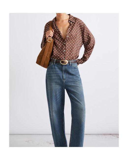 Marella Brown Printed Silk Habotai Shirt