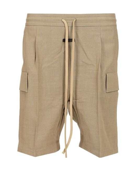 Fear Of God Natural Logo-Patch Drawstring Cargo Shorts for men