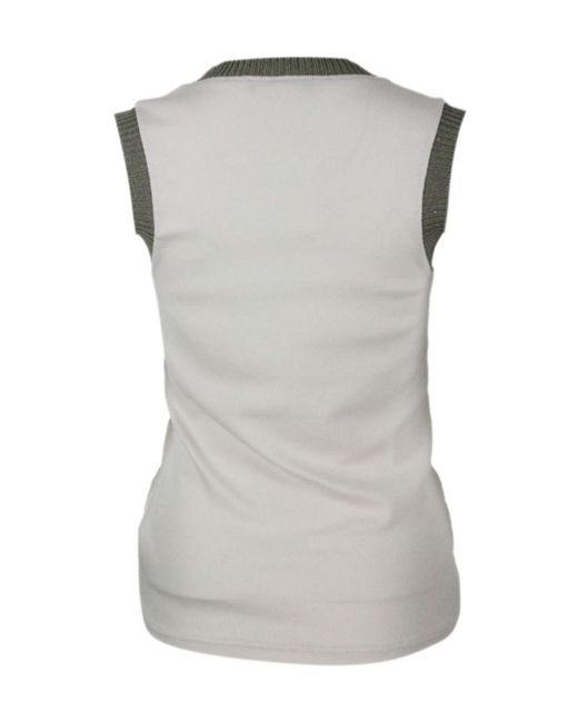Fabiana Filippi Gray Contrasted-Trim Knitted Tank Top
