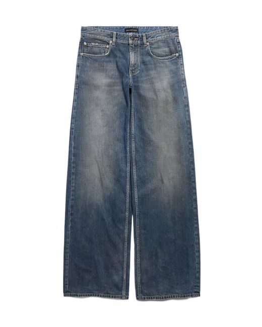 Balenciaga Blue Destroyed Wide-Leg Baggy Jeans
