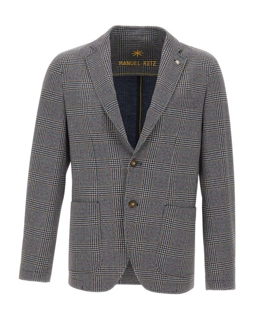 Manuel Ritz Gray Sempre Houndstooth Blazer for men