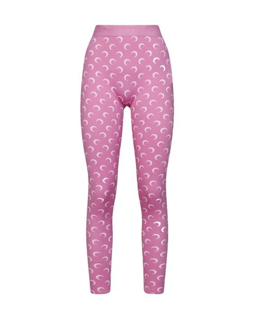 MARINE SERRE Pink Moon Printed Skinny-Cut Leggings