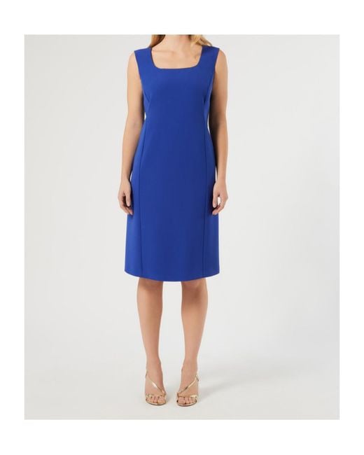 Marina Rinaldi Blue Rhinestone-Adorned Cady Dress