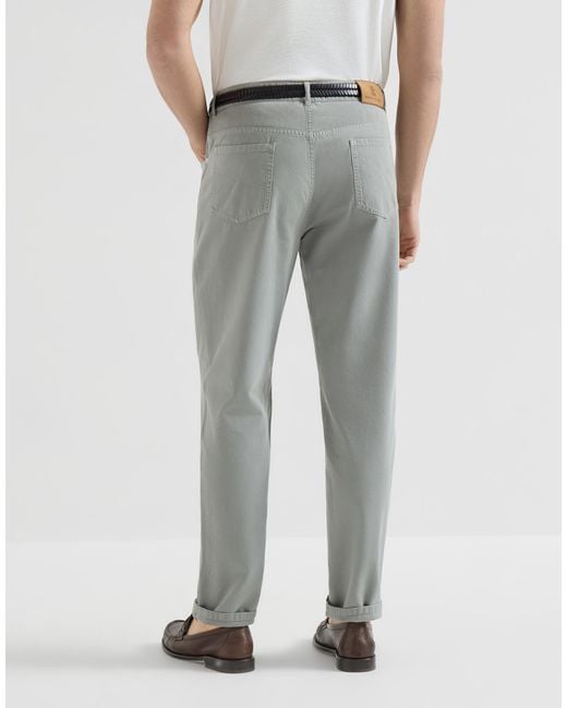 Brunello Cucinelli Gray Garment-Dyed Five-Pocket Trousers for men