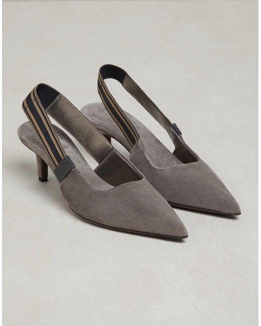 Brunello Cucinelli Gray 70Mm Pointed Suede Pumps