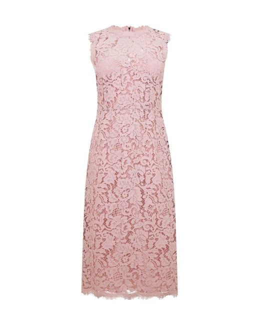 Dolce & Gabbana Pink Floral Lace Midi Dress