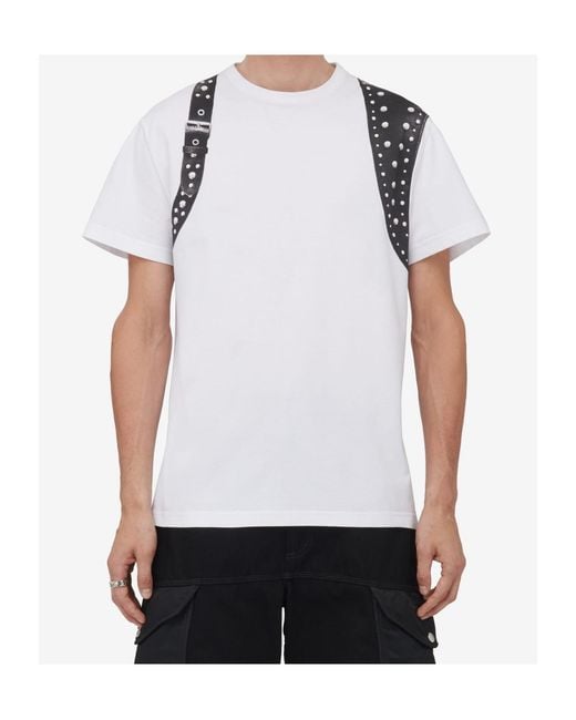 McQueen White Harness-Detailed Crewneck T-Shirt for men