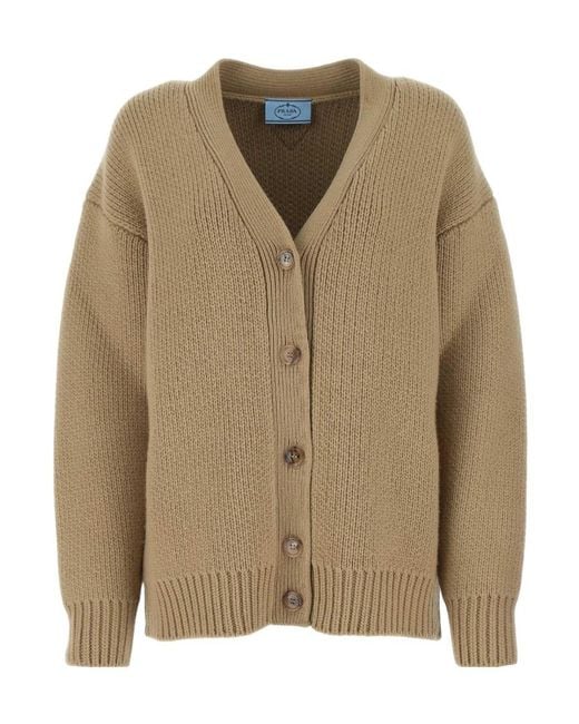 Prada Brown V-Neck Buttoned Cardigan