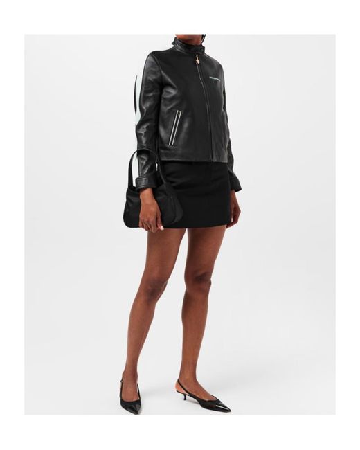 Casablanca Black Logo Zip-Up Leather Jacket