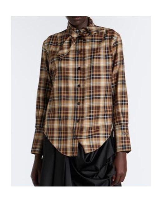 Patou Multicolor Bow-Detail Checked Cotton Shirt