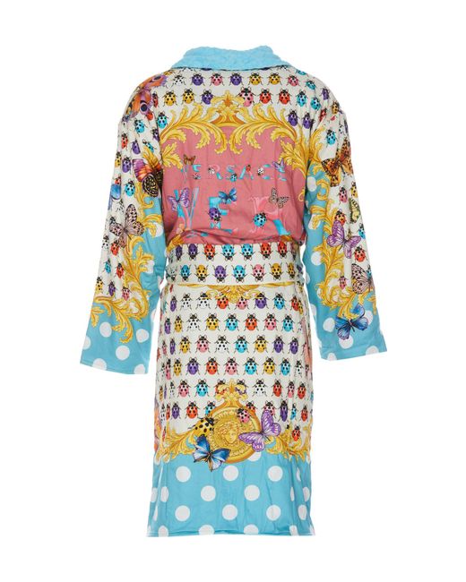 Versace Blue Baroque-Printed Belted Bathrobe for men