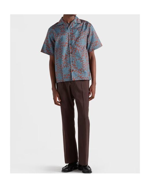 Prada Blue Short-Sleeved Cotton-Blend Shirt for men