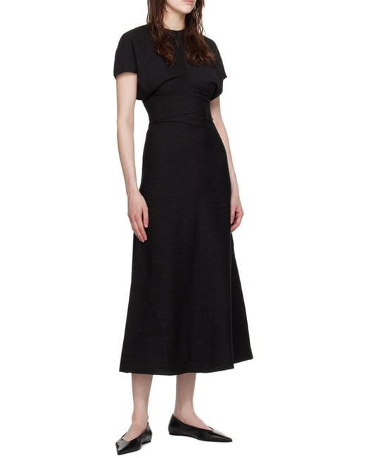 Totême  Black Totême Draped Short Sleeved Maxi Dress