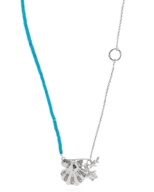 Versace White Embellished Pendant Necklace for men