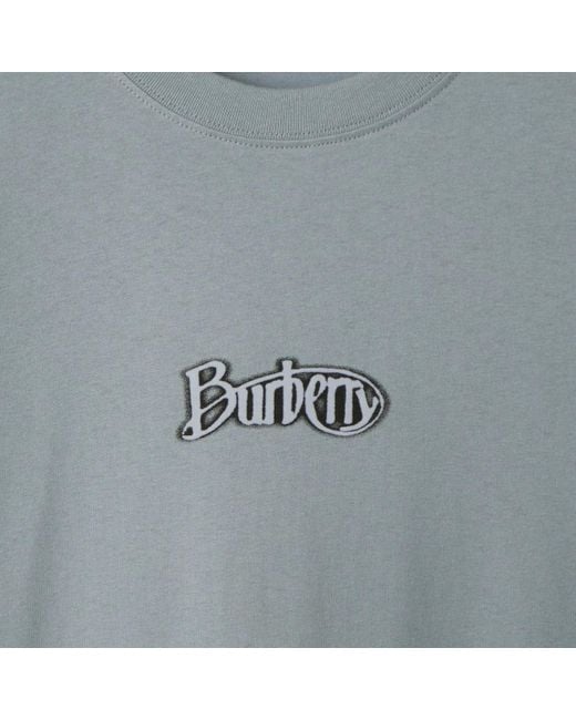 Burberry Blue Logo Appliqué Cotton T-Shirt for men