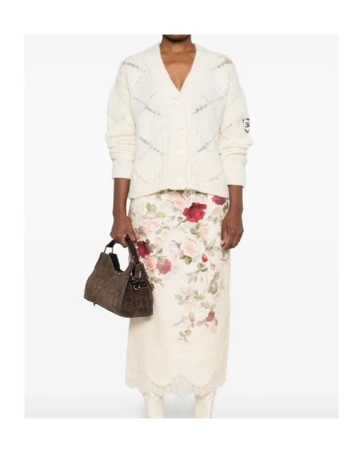 Ermanno Scervino White Button-Front Cable-Knit Cardigan