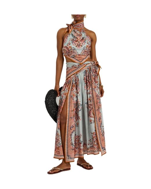 Zimmermann Multicolor Printed Silk Midi Skirt