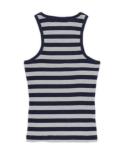 Ganni Blue Sleeveless Striped Ribbed Tank Top