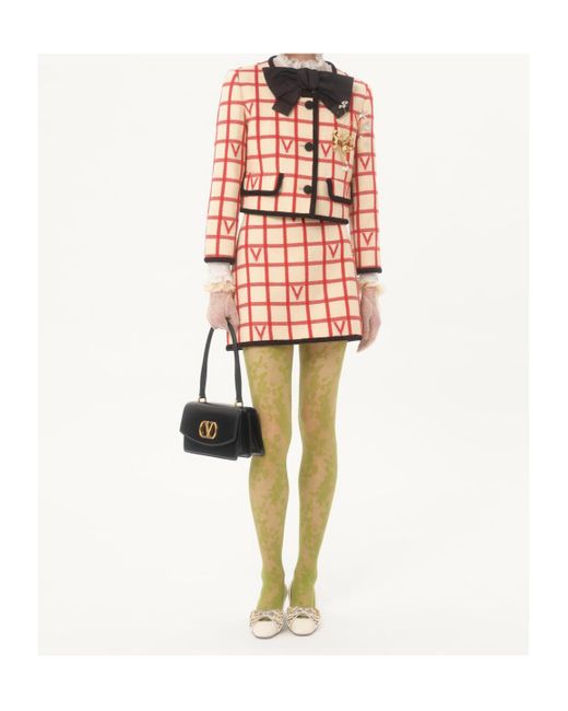 Valentino Red Grid-Patterned Bow Detailed Mini Skirt