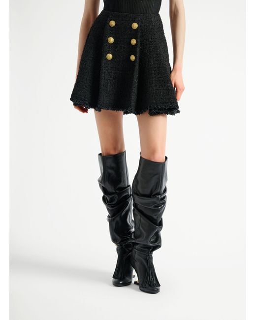 Balmain Black Flared Tweed Skirt