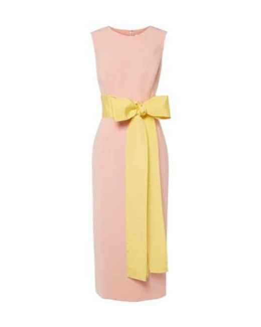Carolina Herrera Yellow Bow-Detail Crepe Midi Dress