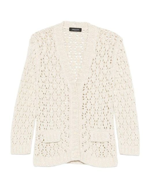 Fabiana Filippi Natural Open-Knit V-Neck Cardigan