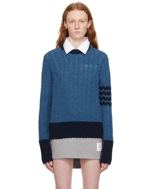 Thom Browne Blue 4-Bar Striped Sweater