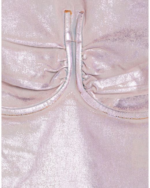 DIESEL Pink Solid Color Metallic Denim Top