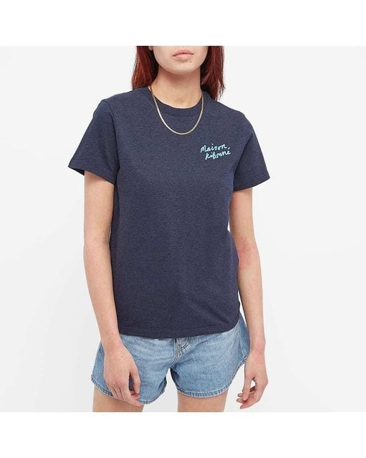 Maison Kitsuné Blue Maison Kitsuné Mini Handwriting Logo Print T-Shirt