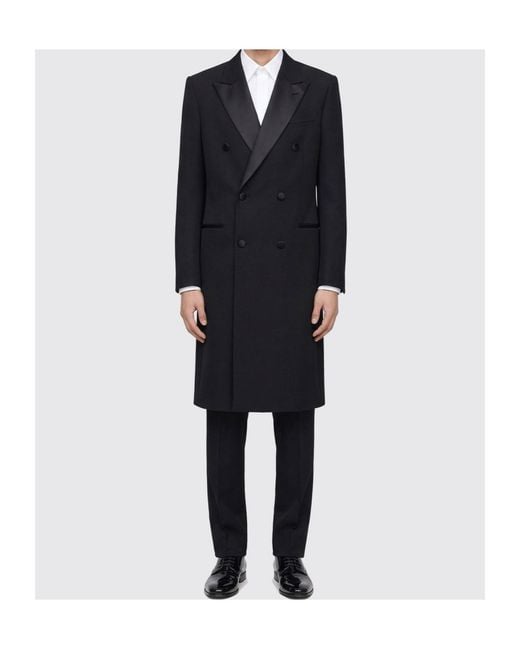 McQueen Black Felt Double-Breasted Coat for men