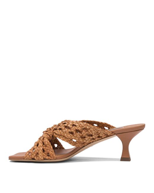 Casadei Brown Square-Toe Interwoven Sandals