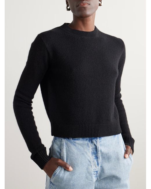 The Elder Statesman Black Cropped Cashmere Sweater