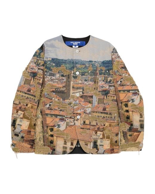 Junya Watanabe Natural Tapestry-Print Frayed Jacket for men