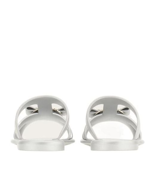 Ferragamo White New Vara Plate Strappy Slide