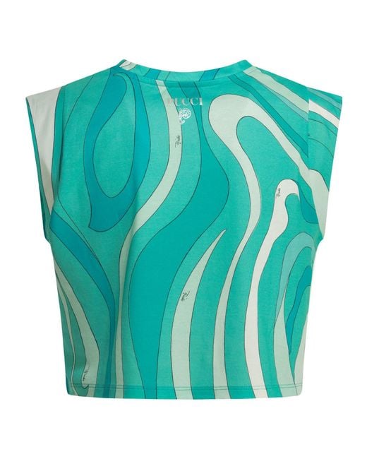 Emilio Pucci Blue Pucci Marmo Abstract Cropped Top