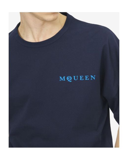McQueen Blue Oversized Logo T-Shirt for men