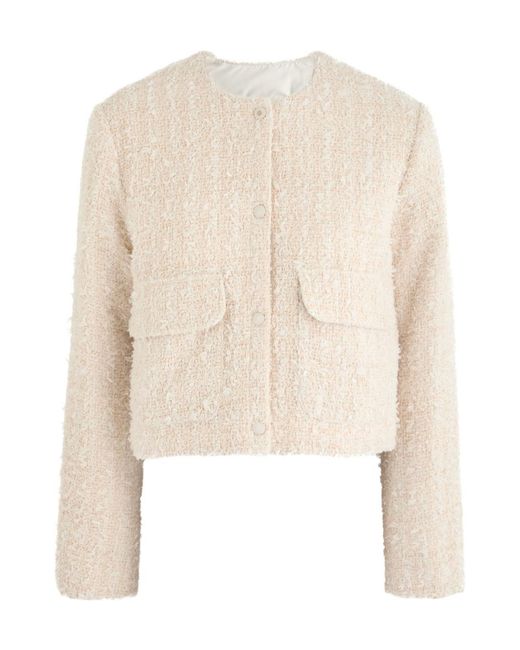 Moncler Natural Dauphin Logo Tweed And Shell Jacket