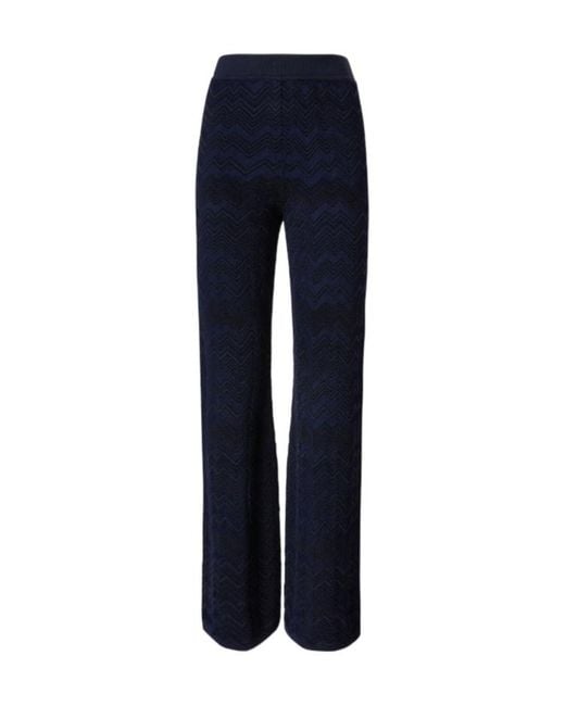 Missoni Blue Zigzag-Knit Trousers