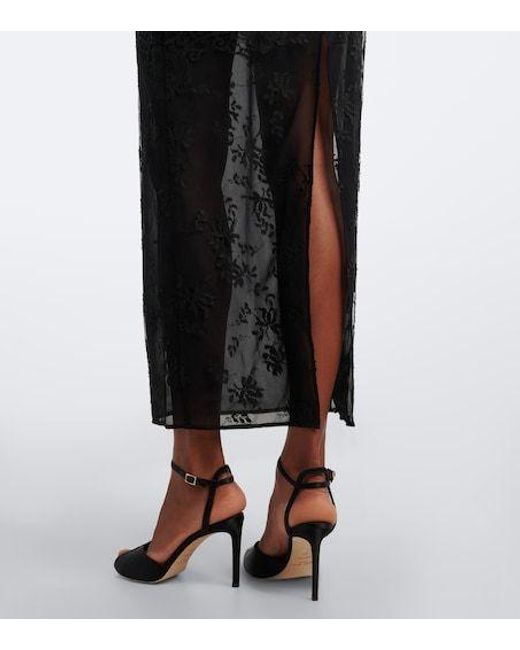 Alessandra Rich Black Bow-Detail Cotton-Blend Lace Midi Dress