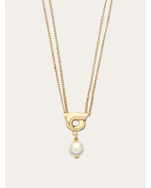 Ferragamo White Ferragamo Pearl Pendant Necklace