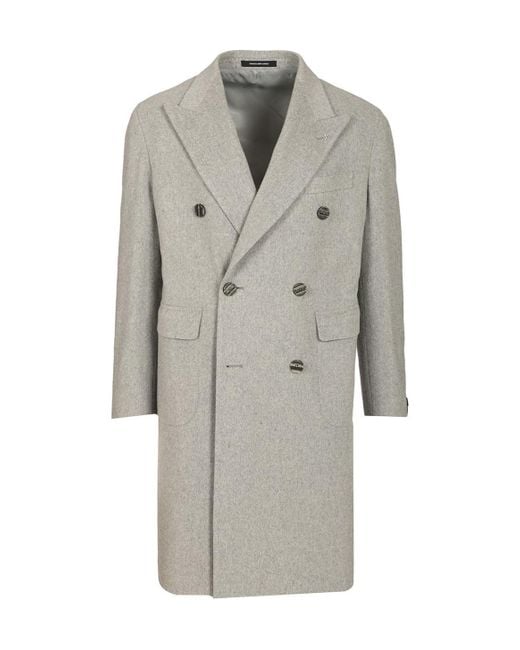 Tagliatore Gray Double-Breasted Patch-Pocket Coat for men