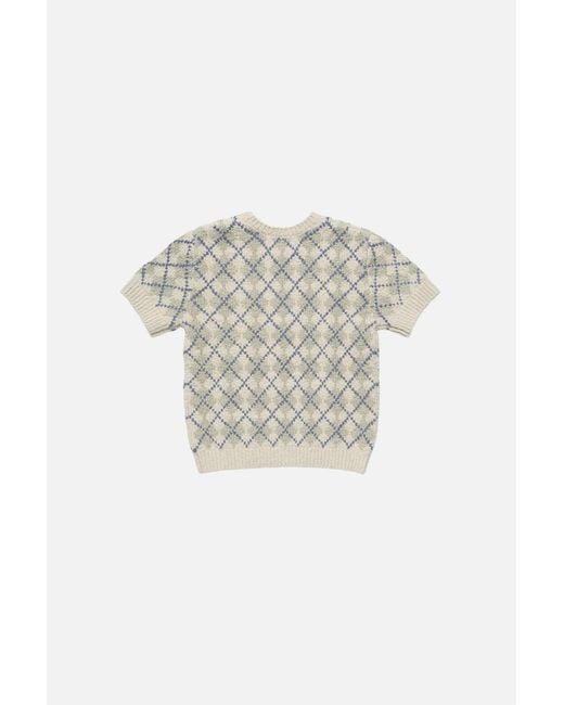 Acne White Bouclé Argyle Knit Sweater