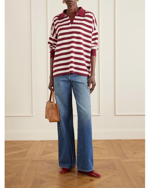 arch4 Red Victoria Striped Cashmere Polo Collar Sweater