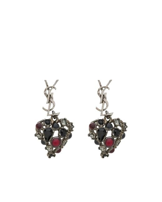 Saint Laurent Metallic Cassandre Heart-Shaped Earrings