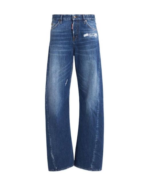 DSquared² Blue Loose Twist Wide Leg Denim Jeans