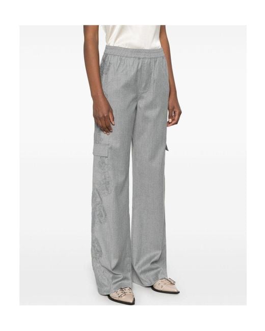 Ermanno Scervino Gray Lace-Embellished Trousers